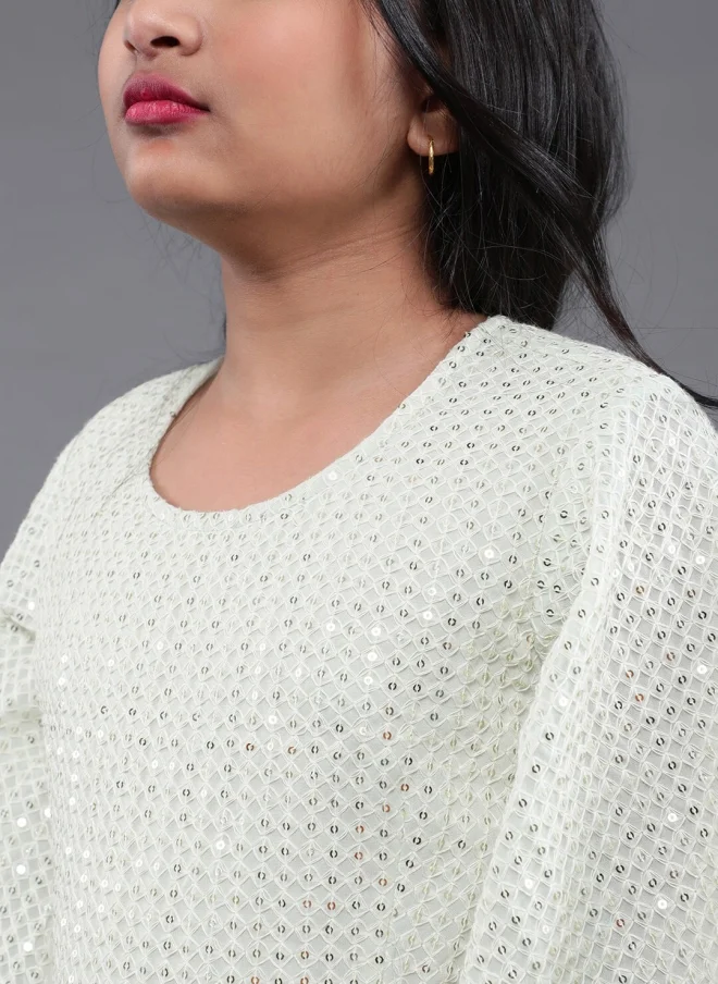 AKS Georgette Kurta Set for Girls in Green