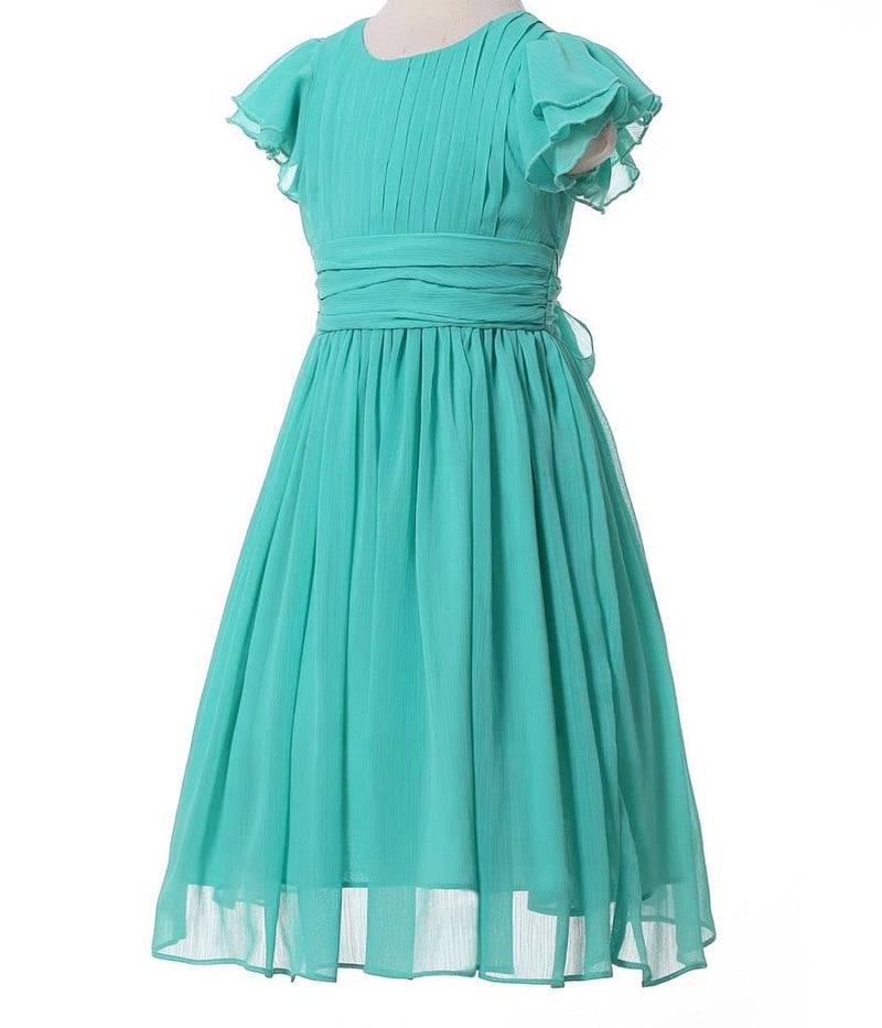 Happy Rose Flower Girls Dresses Junior Bridesmaids Little Girls Elegant Ruffle Chiffon Tea Length Turquoise 10 - Image 4