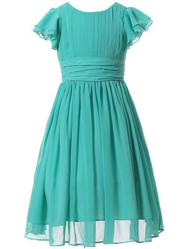 Happy Rose Flower Girls Dresses Junior Bridesmaids Little Girls Elegant Ruffle Chiffon Tea Length Turquoise 10 - Image 1