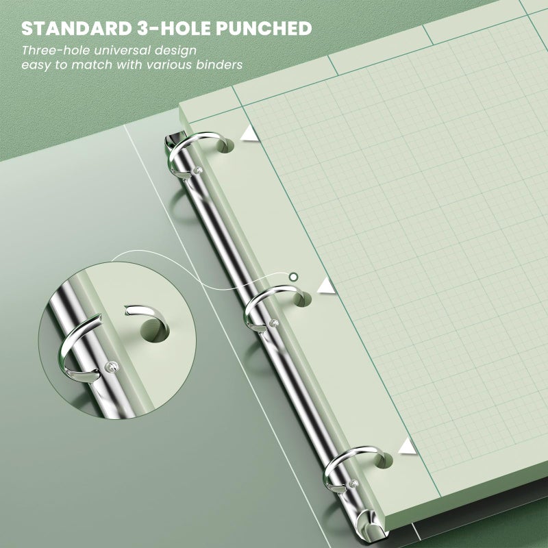 Aidunmis Engineering Paper 8.5 x 11, 100 Sheets Top Glue Binding Engineering Notebook, 5x5 Quad Ruled Graph Paper, 3-Hole Punched Engineering Computation Pad 8.5 x 11, Green Tint Engineering Paper Notebook - Image 4