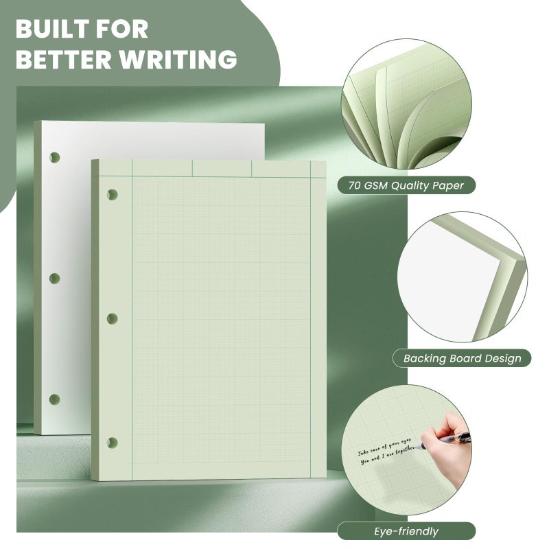 Aidunmis Engineering Paper 8.5 x 11, 100 Sheets Top Glue Binding Engineering Notebook, 5x5 Quad Ruled Graph Paper, 3-Hole Punched Engineering Computation Pad 8.5 x 11, Green Tint Engineering Paper Notebook - Image 3