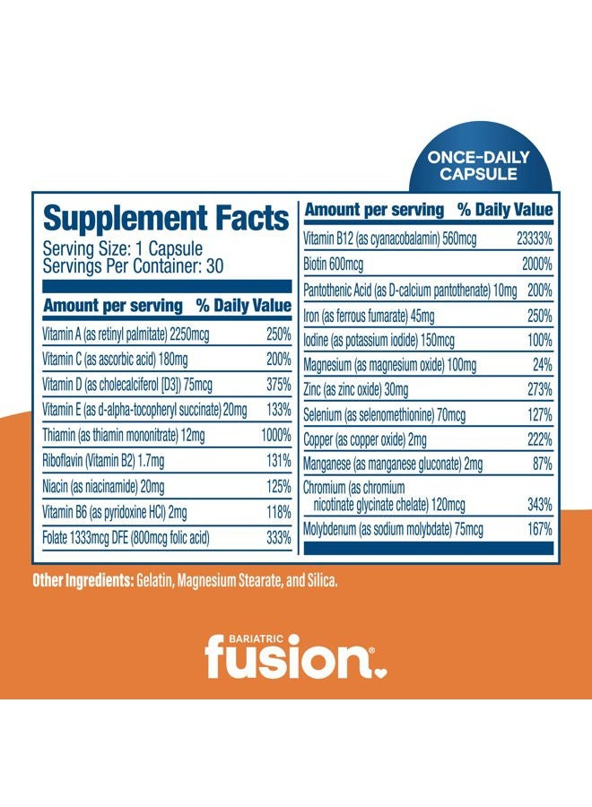 Bariatric Fusion فيتامينات متعددة للمرضى الذين خضعوا لجراحة السمنة مع الحديد | كبسولة سهلة البلع | فيتامين للمرضى الذين خضعوا لجراحة السمنة | تحويل مسار المعدة واستئصال المعدة بالمنظار | 30 حبة | إمداد لشهر واحد - Image 4
