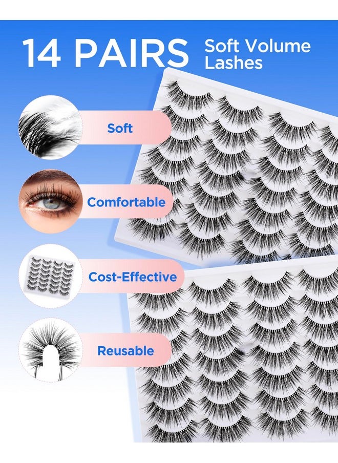 BEYELIAN 14 Pairs False Eyelashes Wispy D Curl 10-18Mm Cat Eye Lashes, 3D Volume Fake Lashes Soft And Lightweight Faux Mink Lashes Pack, Reusable, Easy To Apply (14P-Hscs-53)  - Image 1