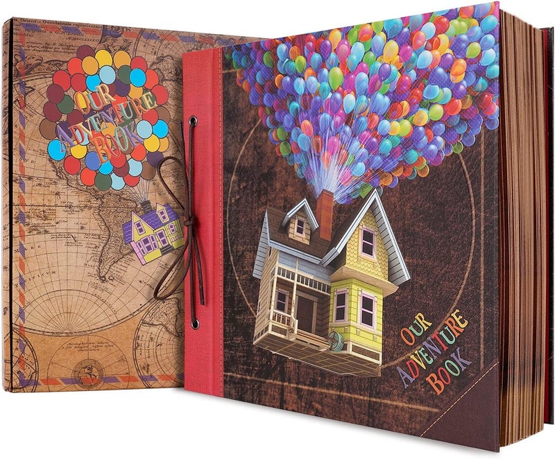 JIMBON Big Adventure Book 12x12 Inch Scrapbook Photo Album, 60 Pages, 3D Retro Embossed Letter Hardcover Movie Up Travel Journal Memory Book For Couples, Best Friend Gift - Image 1