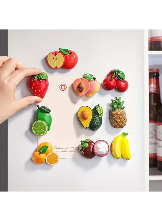 يلا بيك 10 قطع مجموعة مغناطيس ثلاجة فواكه، ملصقات مغناطيسية راتنجية ثلاثية الأبعاد، ديكور فواكه مبتكر ولطيف للمطبخ والمكتب، ملصقات لوحة بيضاء مغناطيسية لا تترك خدوشاً، هدية رائعة لأصحاب المنازل - Image 4