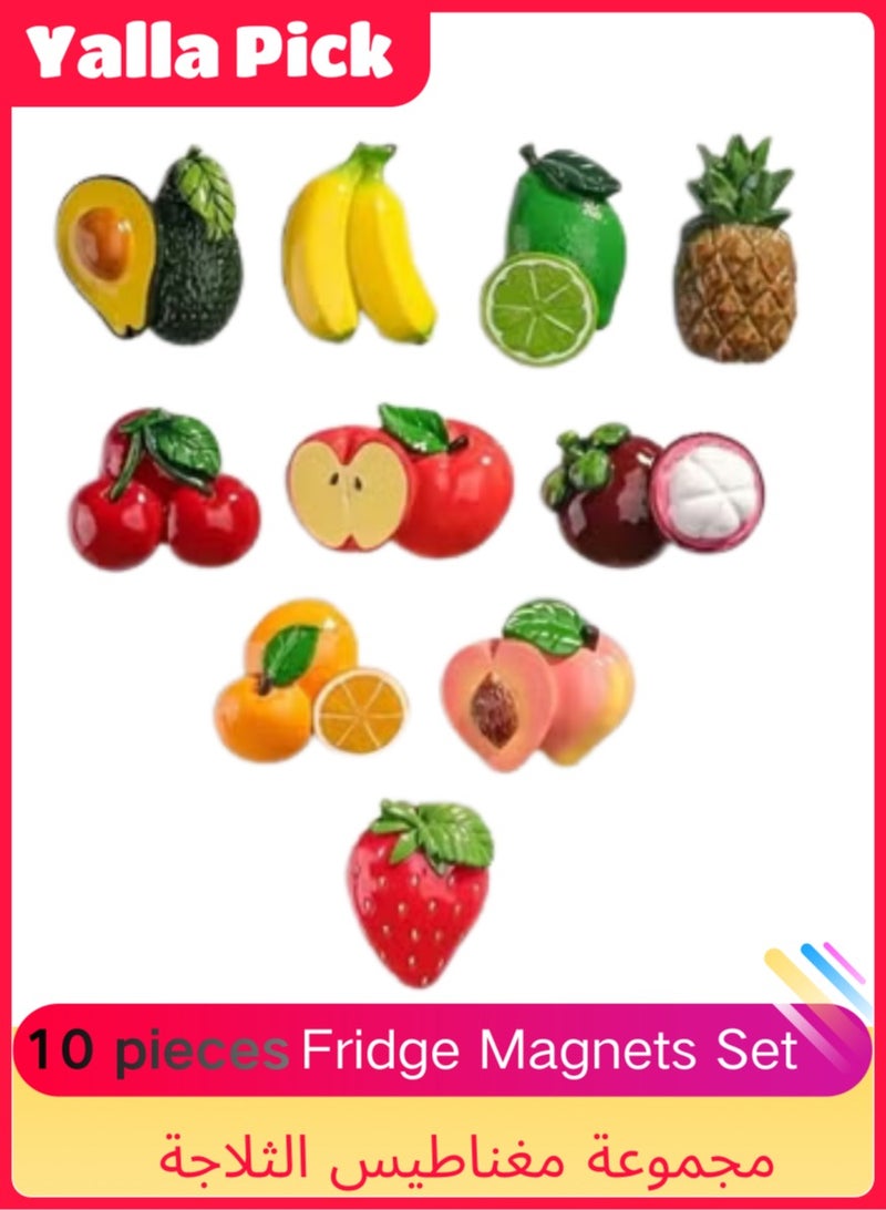 يلا بيك 10 قطع مجموعة مغناطيس ثلاجة فواكه، ملصقات مغناطيسية راتنجية ثلاثية الأبعاد، ديكور فواكه مبتكر ولطيف للمطبخ والمكتب، ملصقات لوحة بيضاء مغناطيسية لا تترك خدوشاً، هدية رائعة لأصحاب المنازل - Image 1