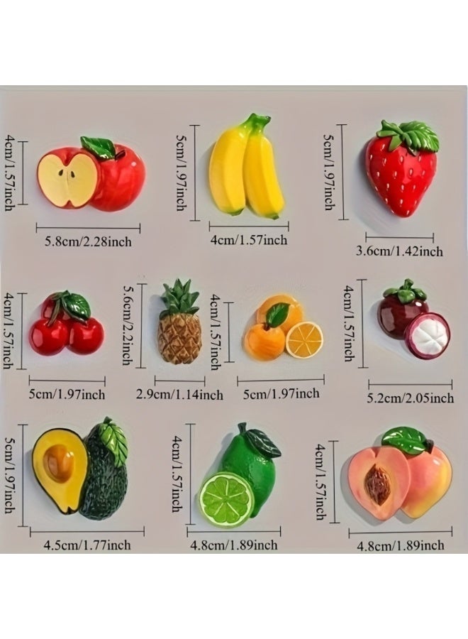 Yalla Pick 10 Pieces Fruit Fridge Magnets Set, 3D Resin Magnetic Refrigerator Stickers, No-Scratch Magnetic Whiteboard Stickers, Cute Creative Fruit Decor for Kitchen Office - Image 2