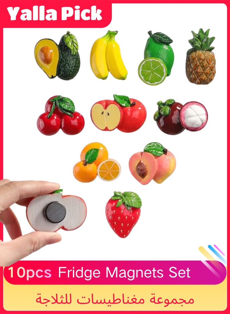 Yalla Pick 10 Pieces Fruit Fridge Magnets Set, 3D Resin Magnetic Refrigerator Stickers, No-Scratch Magnetic Whiteboard Stickers, Cute Creative Fruit Decor for Kitchen Office - Image 1
