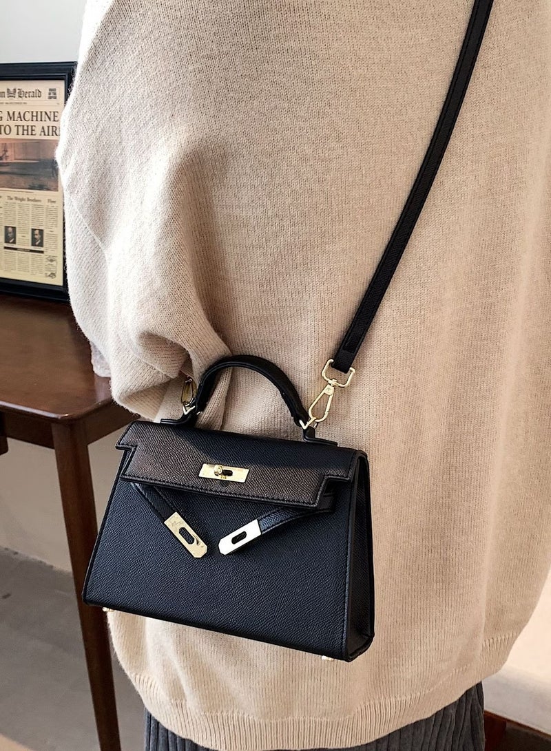 Women's Leather Satchel Handbag Ladies Soft PU Crossbody Handbag Shoulder Bag Fashion Tote Top Handle Satchel for Women (Black) - Image 5