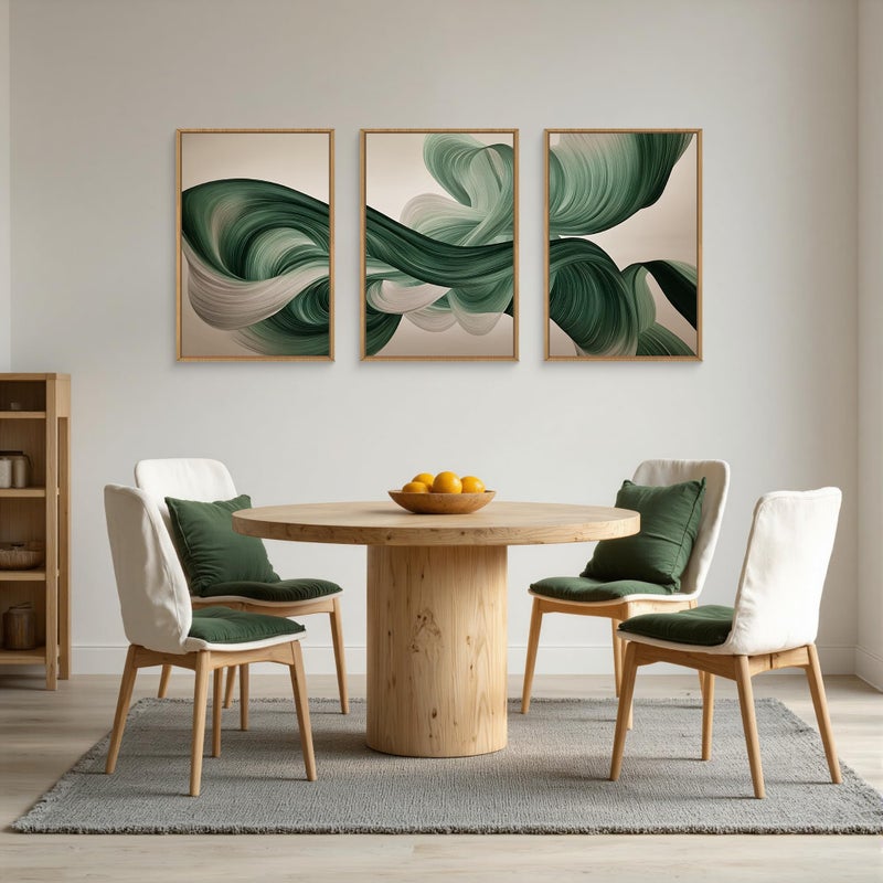 KAIRNE Green Abstract Wall Art Set of 3, Minimalist Green Lines Wall Decor, Modern Flowing Texture Painting for Living Room, Bedroom, Office, Framed Easy to Hang 24x36 Inches - Image 5