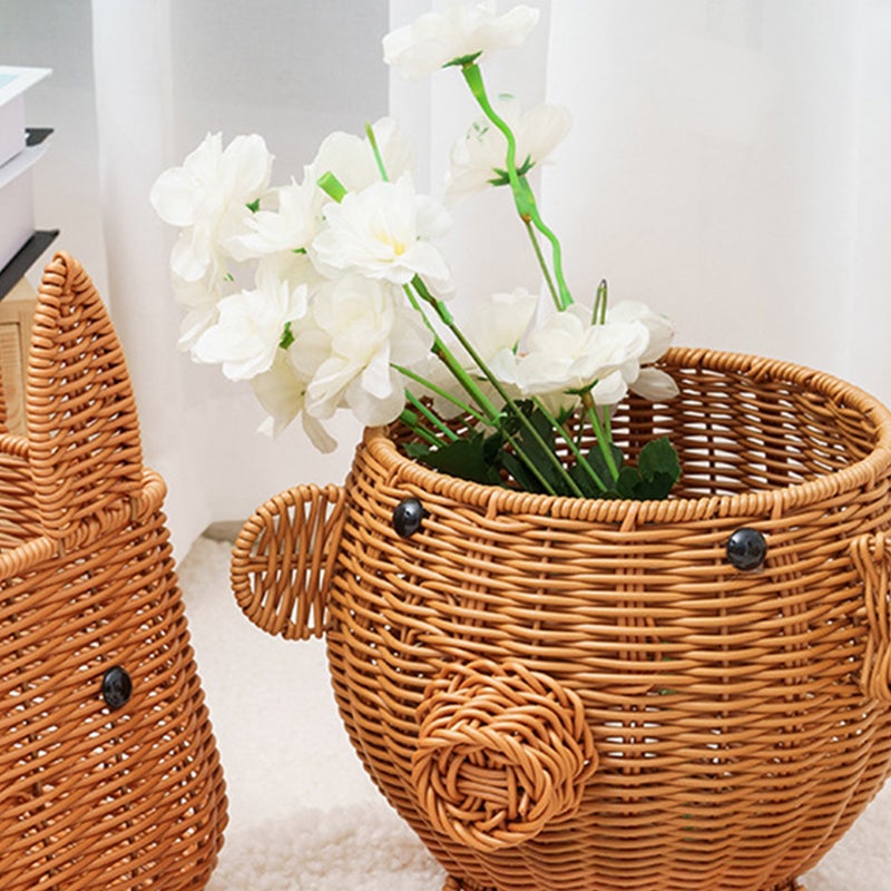 Woven Basket with Lid Household Imitation Rattan Basket Fruits Snacks Basket Desktop Woven Basket - Image 3