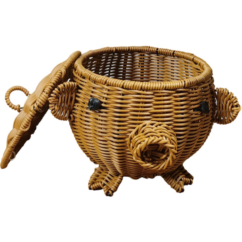 Woven Basket with Lid Household Imitation Rattan Basket Fruits Snacks Basket Desktop Woven Basket - Image 1
