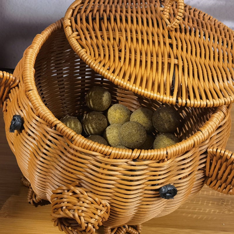Woven Basket with Lid Household Imitation Rattan Basket Fruits Snacks Basket Desktop Woven Basket - Image 4