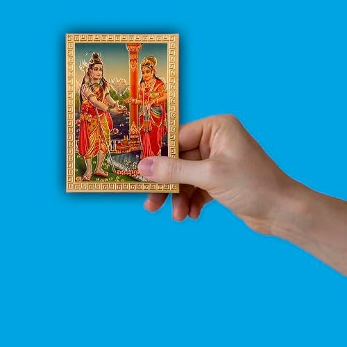 Hawai Gold Plated Maa Annapurna Devi with Lord Shiva Acrylic Sticker, Size 3.5 x 2.5 Inch | Self Adhesive Pocket Size Religious Sticker for Pooja, Car, Wallet & Home | SFDI743PKT - Image 3