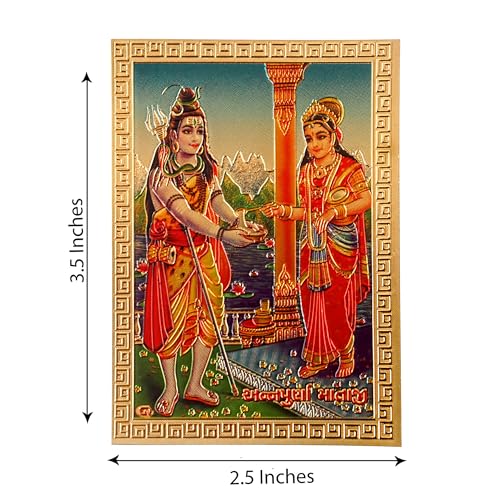 Hawai Gold Plated Maa Annapurna Devi with Lord Shiva Acrylic Sticker, Size 3.5 x 2.5 Inch | Self Adhesive Pocket Size Religious Sticker for Pooja, Car, Wallet & Home | SFDI743PKT - Image 2