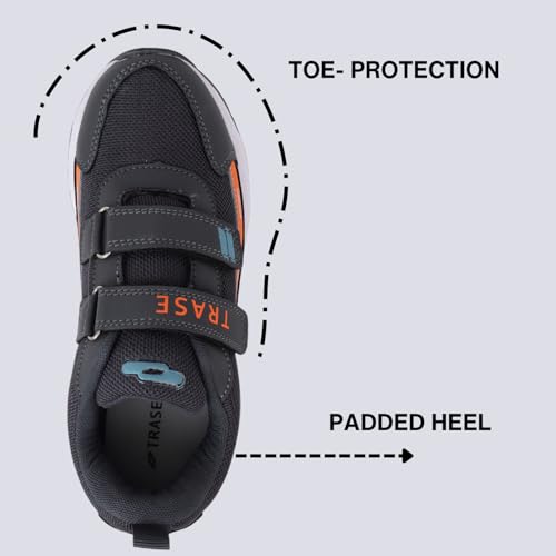 TRASE Sports Shoes for Kids | Running Shoes for Boys & Girls with Hook & Loop | Anti-Skid Comfortable Lightweight Footwear with Breathable Fabric (Grey-Orange, 1 UK) - Image 4