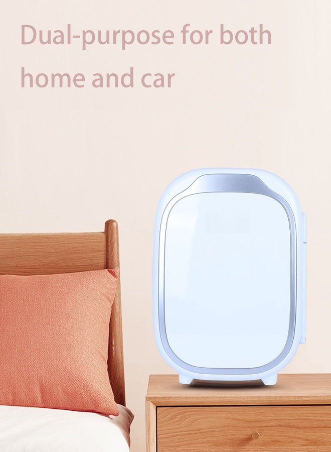 كوزينيست ثلاجة صغيرة بسعة 8 لتر مع باب مرآة بإضاءة LED، 3 مستويات سطوع، مبرد وسخان حراري محمول للعناية بالبشرة، مستحضرات التجميل، الطعام، المشروبات - مناسبة لغرفة النوم، المكتب، السكن، السيارة (أبيض) - Image 3