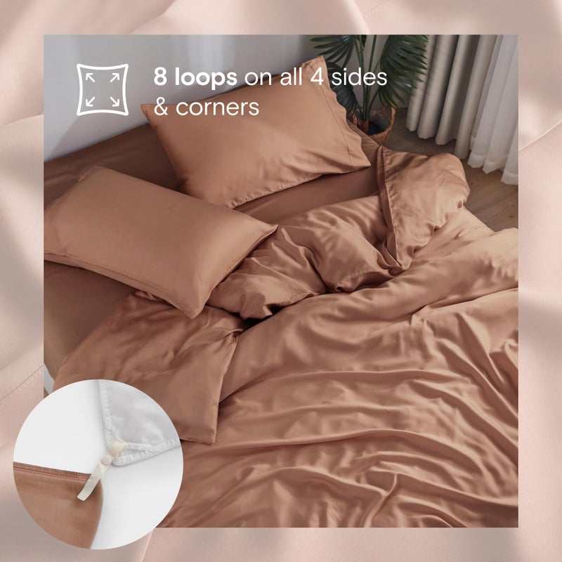DOZ by SIJO DOZ Duvet Cover Set, 100% Viscose derived from Bamboo, Organically Grown, Buttery Soft, Cooling Duvet Covers, High GSM, 1 Duvet Cover and 1 Pillowcase, 70"x90" (Clay, Twin/Twin XL)  - Image 4