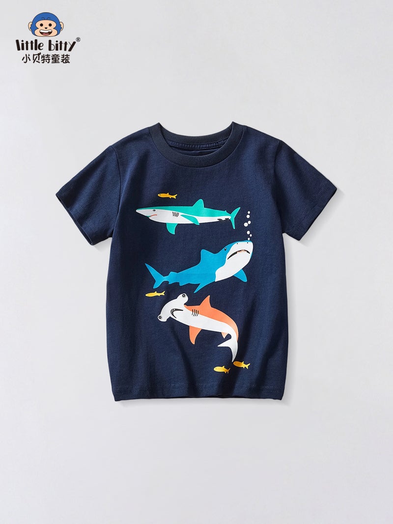 Ocean Shark Boys Round Neck Short Sleeve T-Shirt – Summer Cotton Top for Kids - Image 2