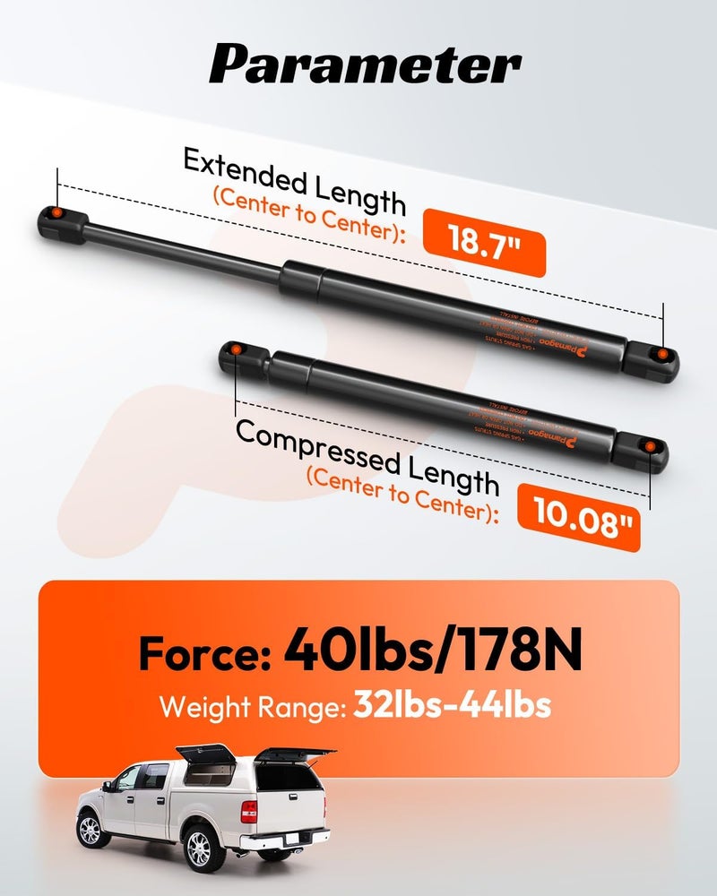 PAMAGOO 18.7 Inch 40 lbs Gas Strut - 2 Pack for A.R.E Leer Camper Shell Pickup Truck Cap Topper - Image 2