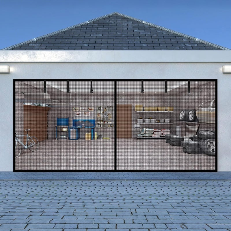 LIAMST Garage Door Screen for 2 Car Garage Door-16x7FT Reinforced Fiberglass Garage Screen, Magnetic Garage Screen Door - Image 1