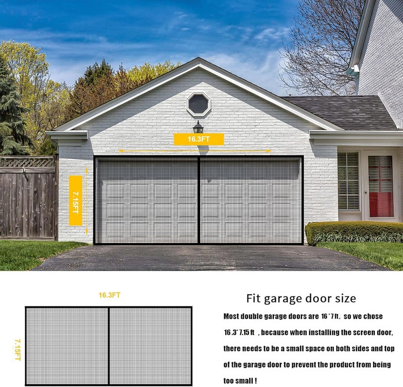 LIAMST Garage Door Screen for 2 Car Garage Door-16x7FT Reinforced Fiberglass Garage Screen, Magnetic Garage Screen Door - Image 2