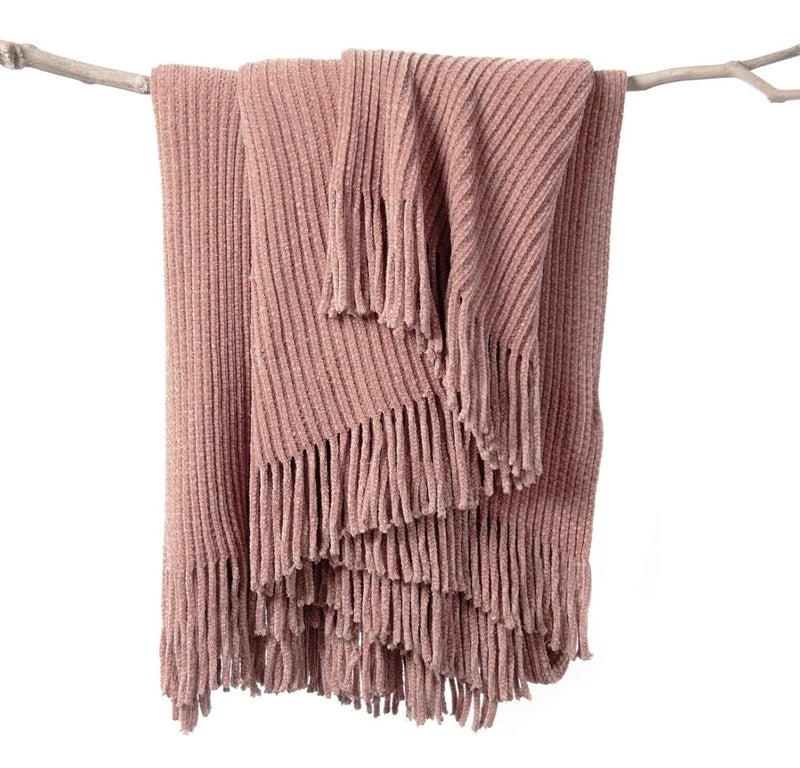 lifein Pink Throw Blanket for Couch, Soft Boho Decor Bed Throw,Cozy Chenille Knitted Small Farmhouse Lightweight Throw (Pink,50 * 60") - Image 1