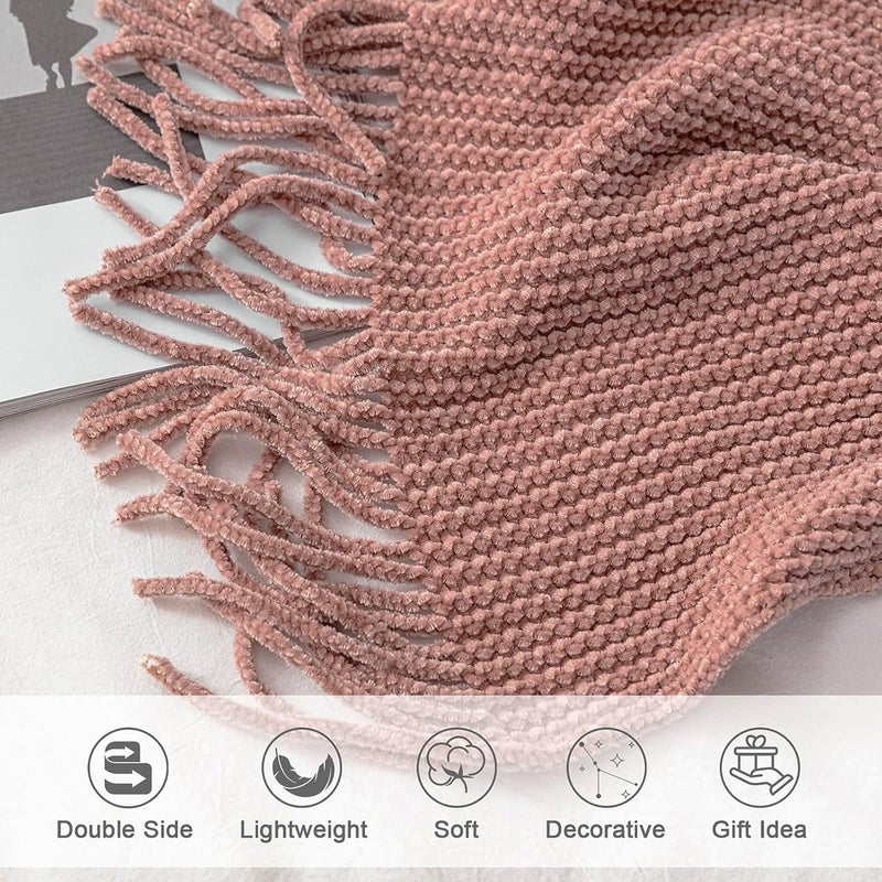 lifein Pink Throw Blanket for Couch, Soft Boho Decor Bed Throw,Cozy Chenille Knitted Small Farmhouse Lightweight Throw (Pink,50 * 60") - Image 5