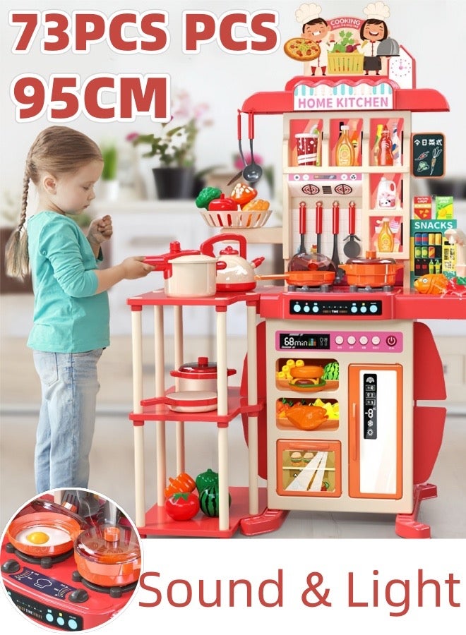 73 Pcs Kids Play Kitchen Set,Toddler Kitchen Playset with Sound & Light,Cooking Stove with Steam,Play Food Toy and Kitchen Accessories,Play Sink,Pretend Kitchen Toy for Girls Boys - Image 1