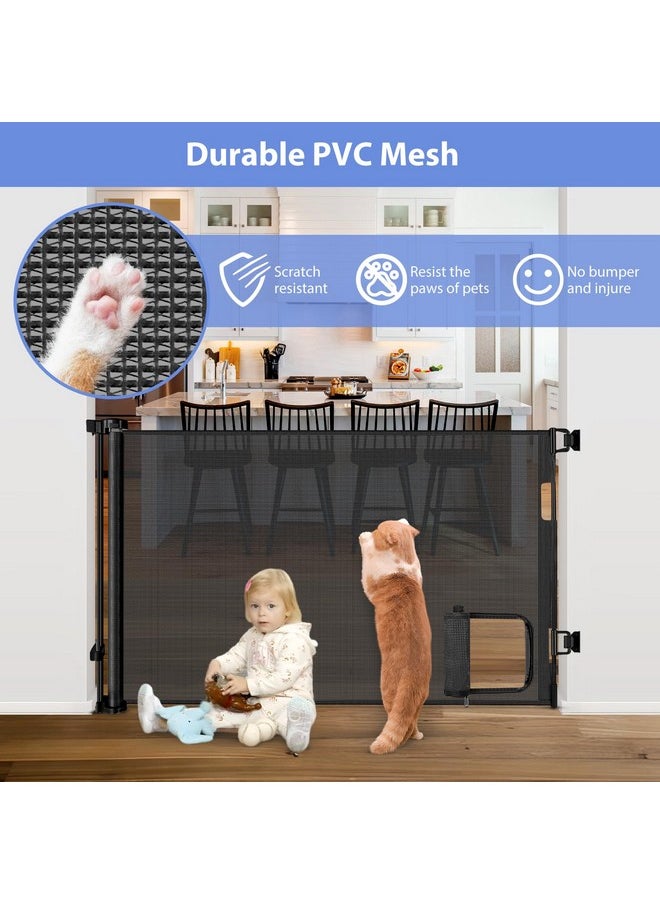 BETERTEK Retractable Baby Gates with Cat Door 80" Wide Retractable Dog Gate with Pet Door Outdoor Retractable Gate for Dogs Retractable Pet Gate with Door Mesh Baby Gate Retractable Mesh Dog Gate (Black)  - Image 2