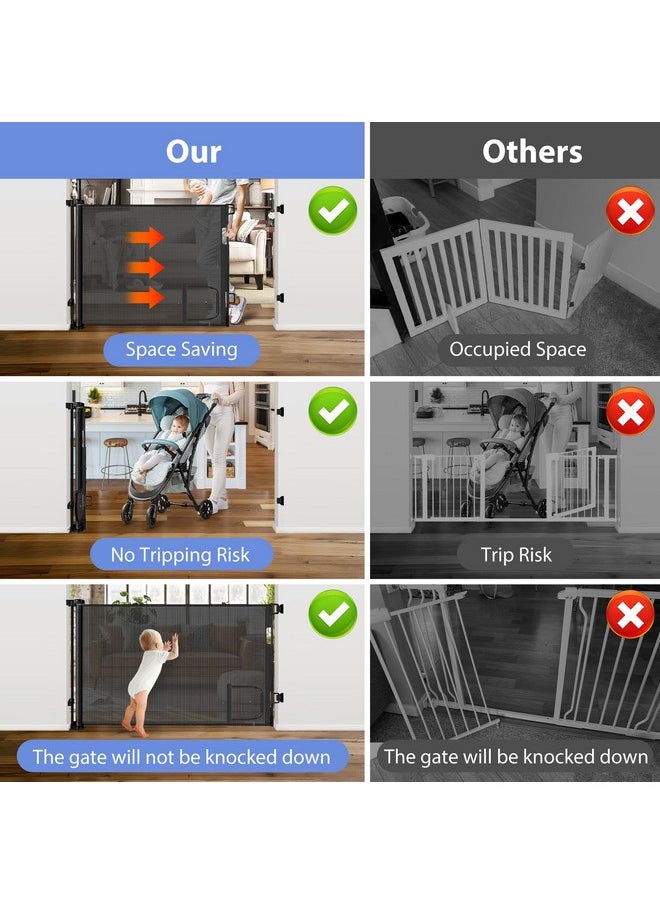 BETERTEK Retractable Baby Gates with Cat Door 80" Wide Retractable Dog Gate with Pet Door Outdoor Retractable Gate for Dogs Retractable Pet Gate with Door Mesh Baby Gate Retractable Mesh Dog Gate (Black)  - Image 4
