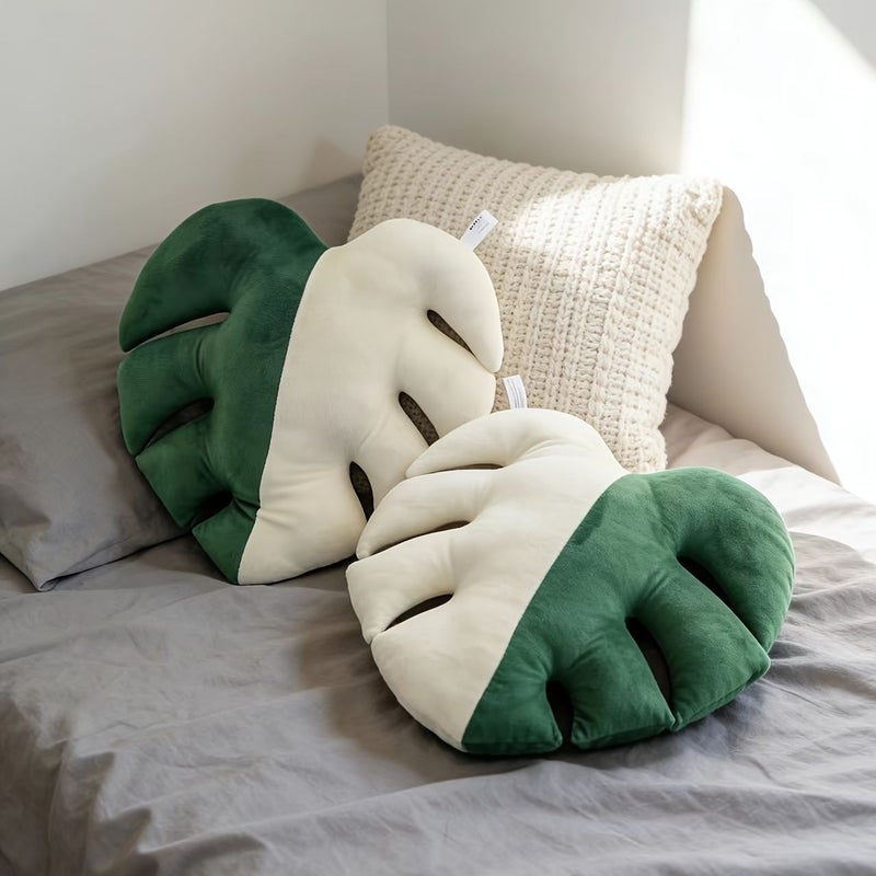 Monstera Leaf Plush Cushion Decorative Pillow For Sofa Bed Living Space Home W Decor - Image 1