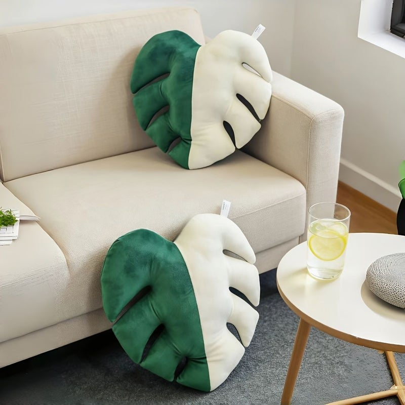 Monstera Leaf Plush Cushion Decorative Pillow For Sofa Bed Living Space Home W Decor - Image 4