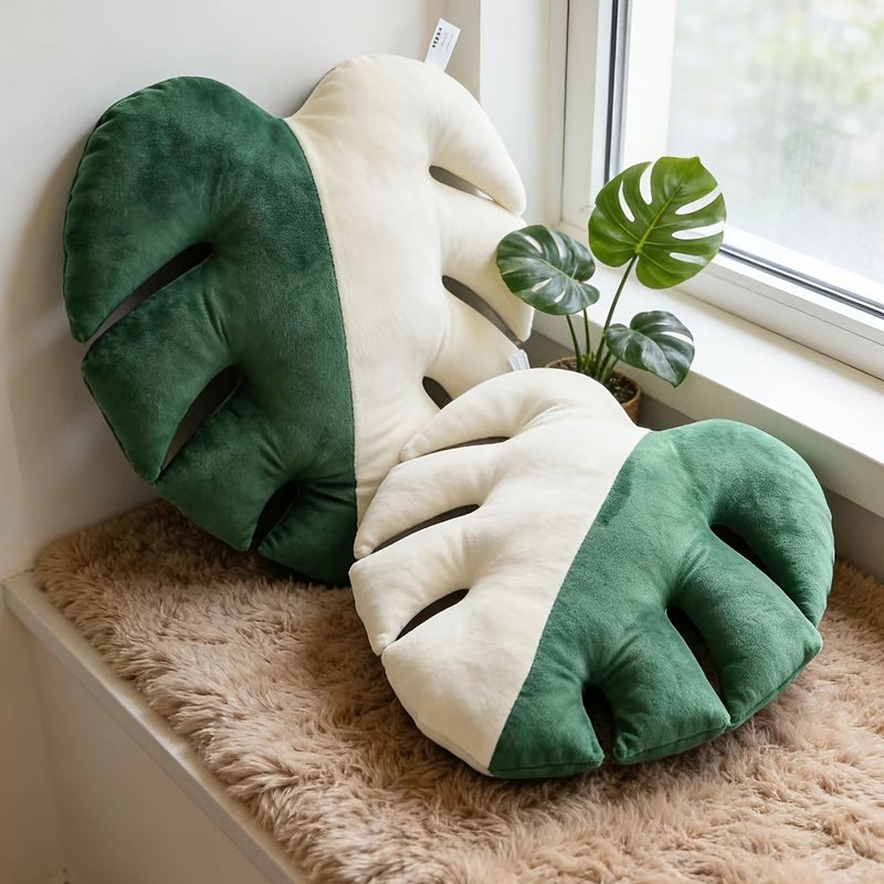 Monstera Leaf Plush Cushion Decorative Pillow For Sofa Bed Living Space Home W Decor - Image 2