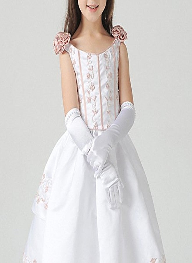 PURFUN Kids Girls Princess Pearl Long Satin Gloves for 6-10yrs - First Communion, Prom, Birthday, Wedding, Halloween Costume Gloves - White - Image 2