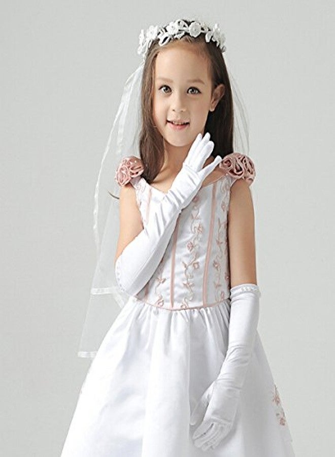 PURFUN Kids Girls Princess Pearl Long Satin Gloves for 6-10yrs - First Communion, Prom, Birthday, Wedding, Halloween Costume Gloves - White - Image 3