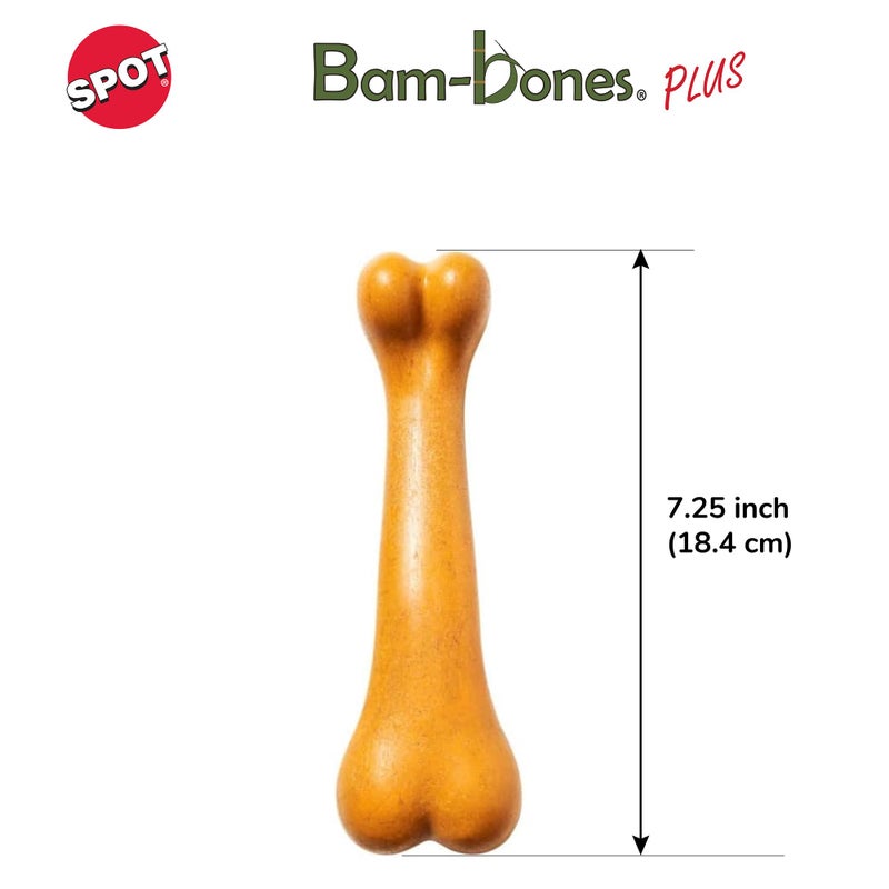 SPOT Bam-Bones Plus Dino Bone - Bamboo Fiber & Nylon, Durable Long Lasting Dog Chew for Aggressive Chewers â€“ Great Toy for Dogs Under 90lbs, Non-Splintering, 7.25in Peanut Butter Flavor Allergen Free - Image 2
