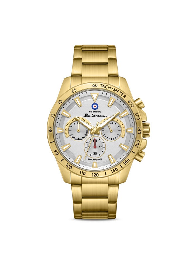 Ben Sherman Liverpool  White Dial Gold Stainless Steel Bracelet Chronograph Watch for Men, 44mm - Image 1