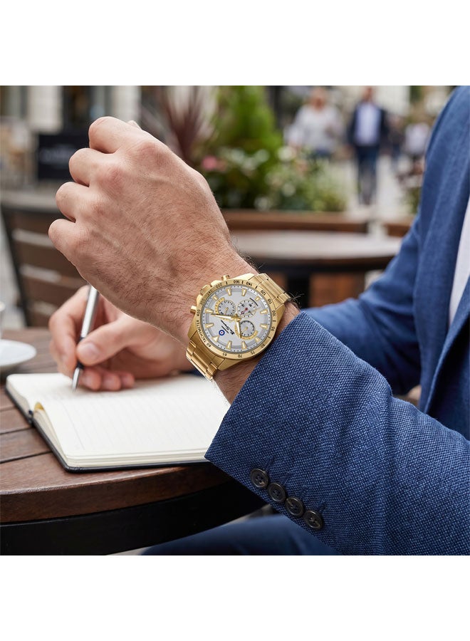 Ben Sherman Liverpool  White Dial Gold Stainless Steel Bracelet Chronograph Watch for Men, 44mm - Image 5