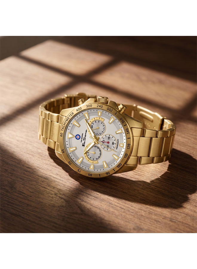 Ben Sherman Liverpool  White Dial Gold Stainless Steel Bracelet Chronograph Watch for Men, 44mm - Image 4