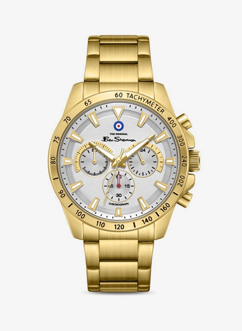 Ben Sherman Liverpool  White Dial Gold Stainless Steel Bracelet Chronograph Watch for Men, 44mm - Image 1