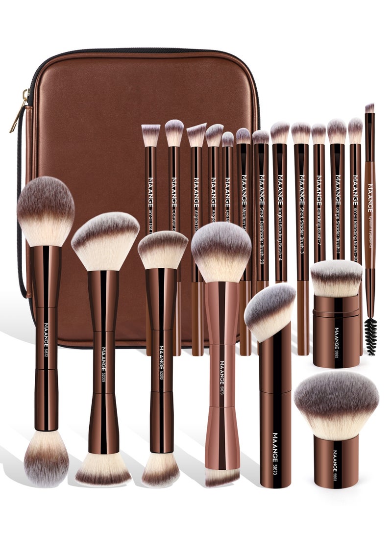 MAANGE 21Pcs Professional Makeup Brushes with Storage Case, Premium Synthetic Face Foundation Powder Blush Eyeshadow Blending Eye Brush Set Travel Makeup Brushes Set(Brown) - Image 1