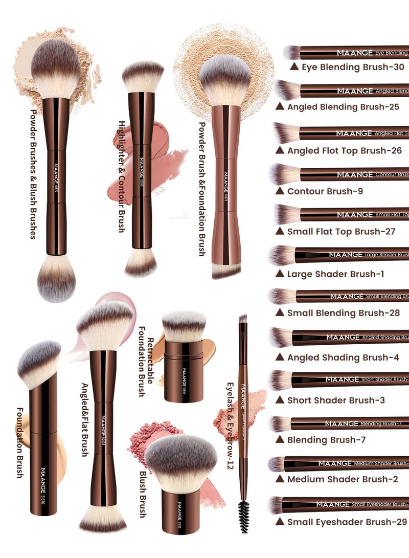 MAANGE 21Pcs Professional Makeup Brushes with Storage Case, Premium Synthetic Face Foundation Powder Blush Eyeshadow Blending Eye Brush Set Travel Makeup Brushes Set(Brown) - Image 5