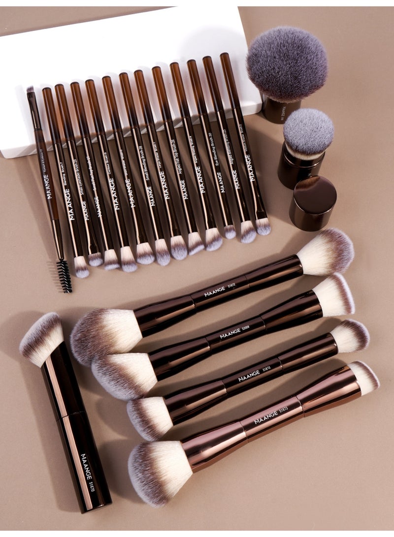 MAANGE 21Pcs Professional Makeup Brushes with Storage Case, Premium Synthetic Face Foundation Powder Blush Eyeshadow Blending Eye Brush Set Travel Makeup Brushes Set(Brown) - Image 3