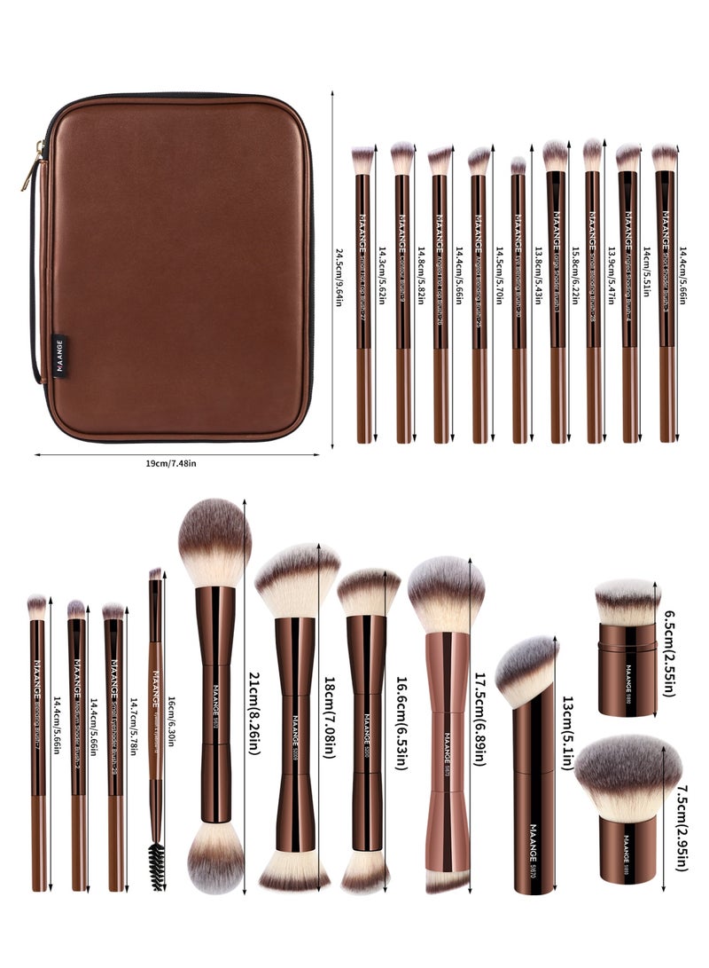 MAANGE 21Pcs Professional Makeup Brushes with Storage Case, Premium Synthetic Face Foundation Powder Blush Eyeshadow Blending Eye Brush Set Travel Makeup Brushes Set(Brown) - Image 4