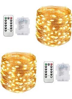 إيروريكس مجموعة من 2 قطعة من مصابيح Fairy Lights بطول 32.8 قدم، 100 مصباح LED متلألئ يعمل بالبطارية مع جهاز تحكم عن بعد بـ 8 أوضاع توقيت وقابلية التعتيم لغرف النوم والديكور الداخلي والخارجي، لون أبيض دافئ بطول 10 أمتار، مجموعة من 2 قطعة  - Image 1