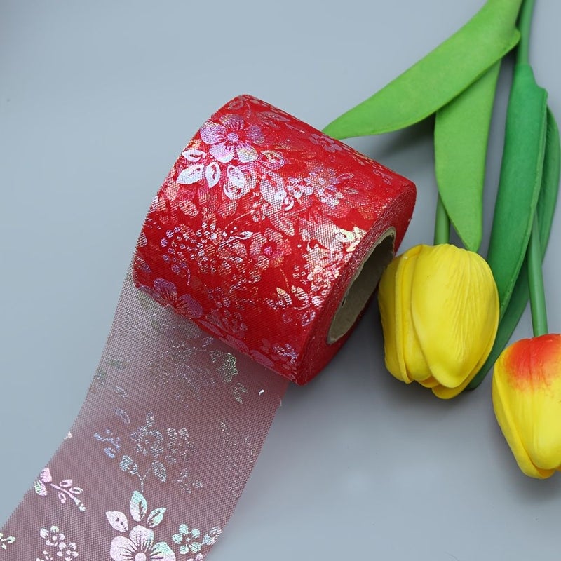 Pink Iridescent Gradient Printed Mesh Ribbon Roll 3 Yards for Gift Wrapping and Bow Making Accessories - Image 3