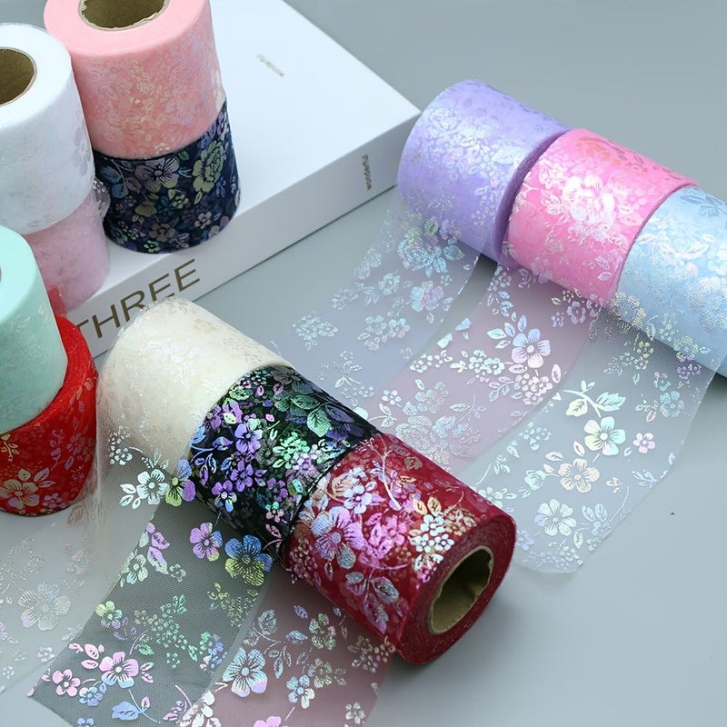 Pink Iridescent Gradient Printed Mesh Ribbon Roll 3 Yards for Gift Wrapping and Bow Making Accessories - Image 2