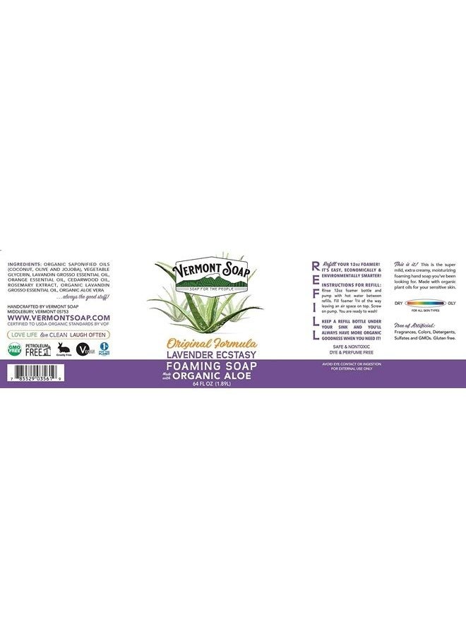 vermont soap - Organic Lavender Foaming Hand Soap - Natural Moisturizing Soap for Dry Skin - Fragrance Free Liquid Bathroom Hand Soap - Lavender- 64 oz - Image 1