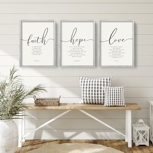 Houmury Set of 3 Framed Farmhouse Bible Verses Wall Decor Sign 11x14 Christian Faith Scripture Wall Art for Home Living Room Bedroom Wall Decor 11x14 Grey - Image 3
